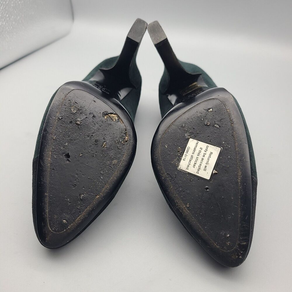 Prada Heel Pumps Shoes Donna Calzature Green Black Suede Cap Toe Sz 6 36 Used - Picture 7 of 10